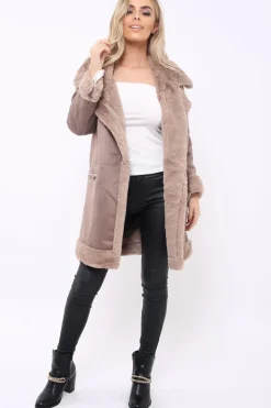 Rebellious Fashion Camel Long Faux Shearling Coat - Chai