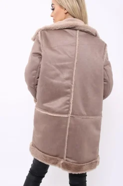 Rebellious Fashion Camel Long Faux Shearling Coat - Chai