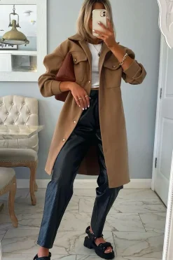 Rebellious Fashion Camel Longline Oversized Shacket - Sasha