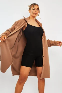 Rebellious Fashion Camel Longline Oversized Shacket - Sasha