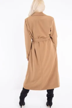 Rebellious Fashion Camel Longline Tailored Belted Coat - Joelle