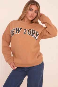 Rebellious Fashion Camel New York Print Sweatshirt - Eternity
