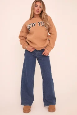 Rebellious Fashion Camel New York Print Sweatshirt - Eternity