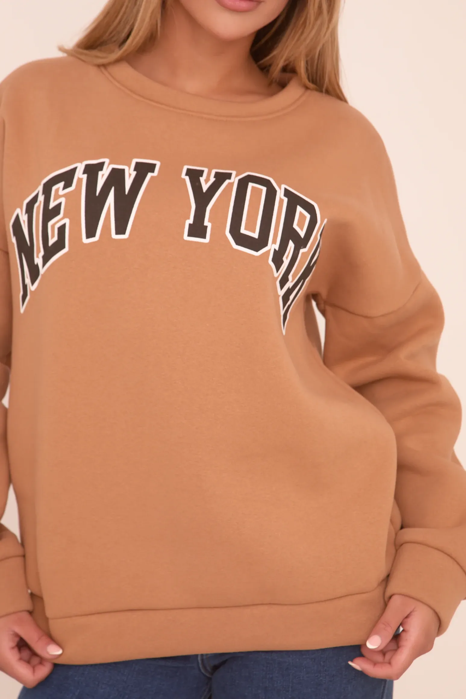 Rebellious Fashion Camel New York Print Sweatshirt - Eternity