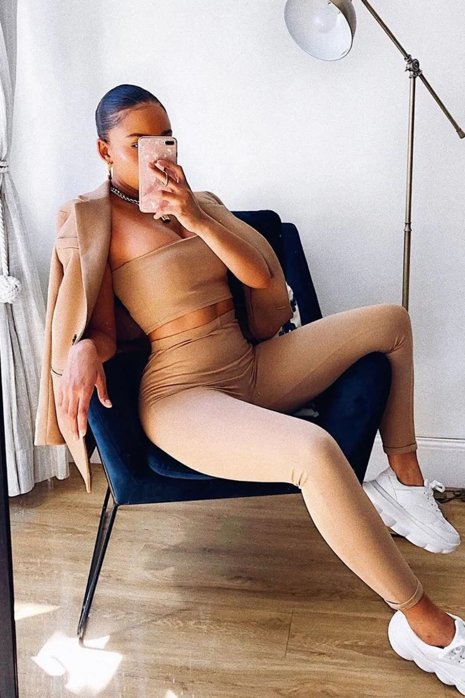 Rebellious Fashion Camel One Shoulder Crop Top and Leggings Co-Ord - Marrie