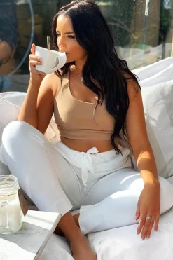 Rebellious Fashion Camel One Shouldered Crop Top - Kamri