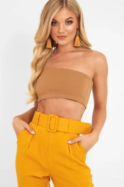 Rebellious Fashion Camel One Shoulder Long Sleeve Crop Top - Jazmyn