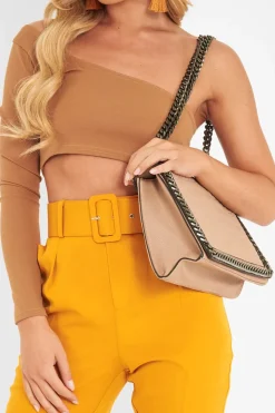 Rebellious Fashion Camel One Shoulder Long Sleeve Crop Top - Jazmyn