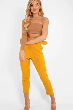 Rebellious Fashion Camel One Shoulder Long Sleeve Crop Top - Jazmyn