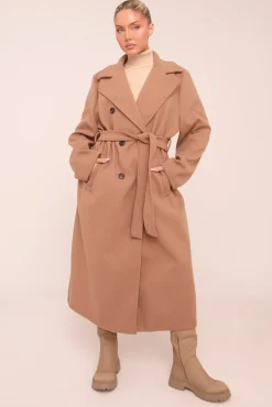 Rebellious Fashion Camel Oversized Double Breasted Wool Look Coat - Eloise