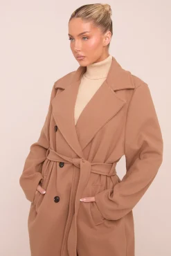 Rebellious Fashion Camel Oversized Double Breasted Wool Look Coat - Eloise