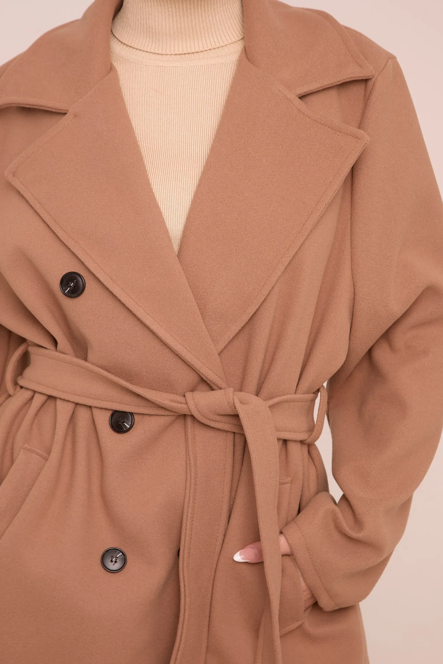 Rebellious Fashion Camel Oversized Double Breasted Wool Look Coat - Eloise