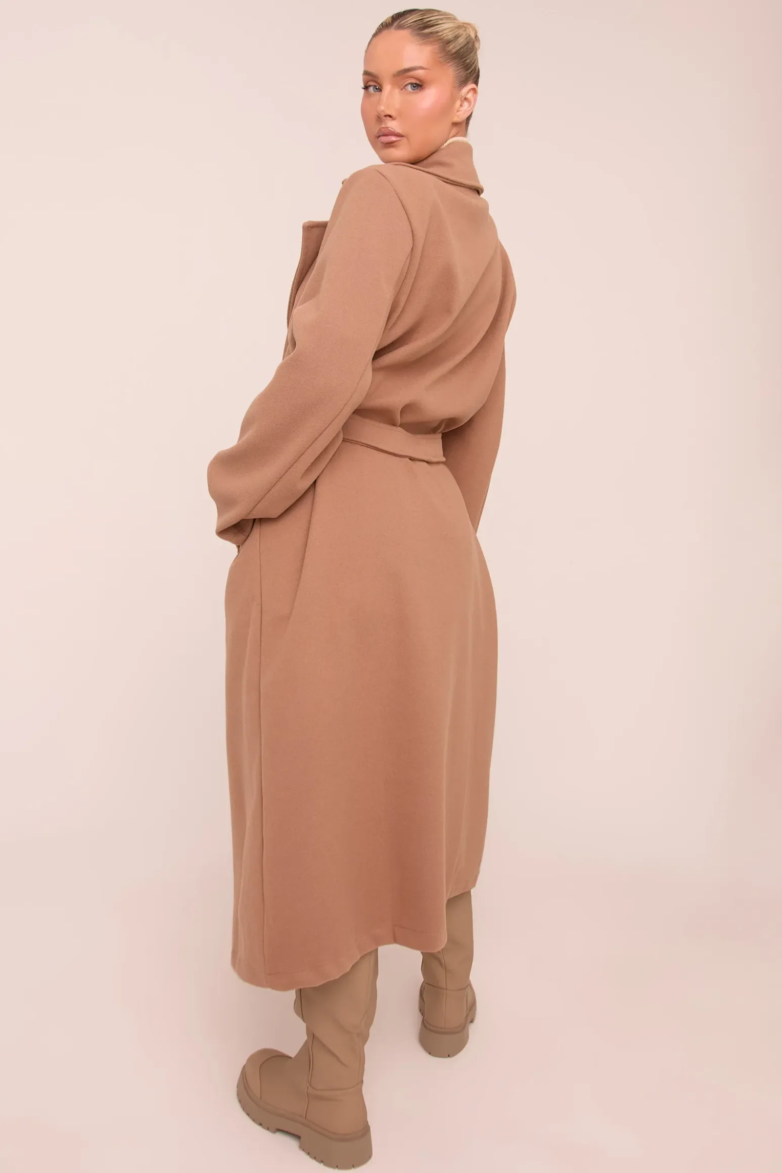 Rebellious Fashion Camel Oversized Double Breasted Wool Look Coat - Eloise