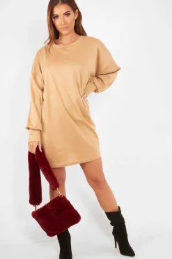 Rebellious Fashion Camel Oversized Jumper Dress - Oaklee