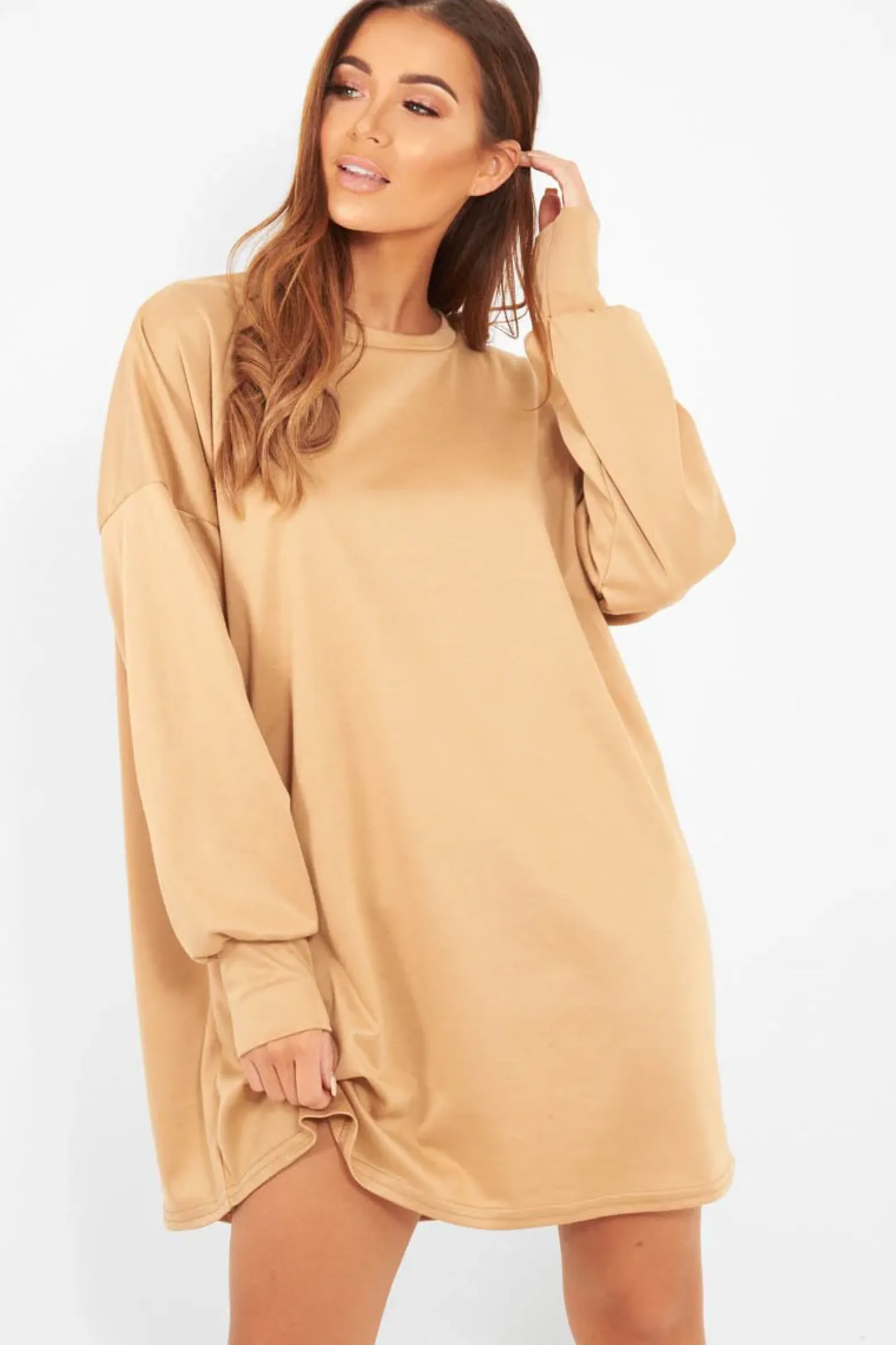 Rebellious Fashion Camel Oversized Jumper Dress - Oaklee
