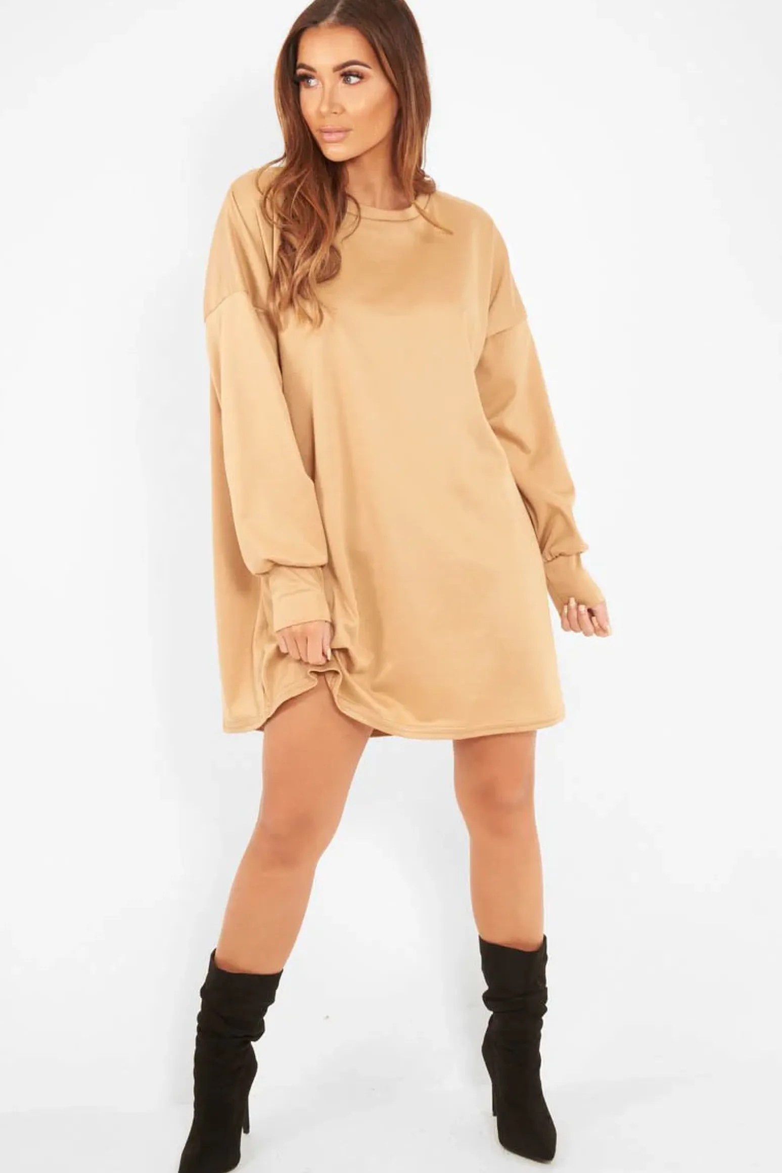 Rebellious Fashion Camel Oversized Jumper Dress - Oaklee