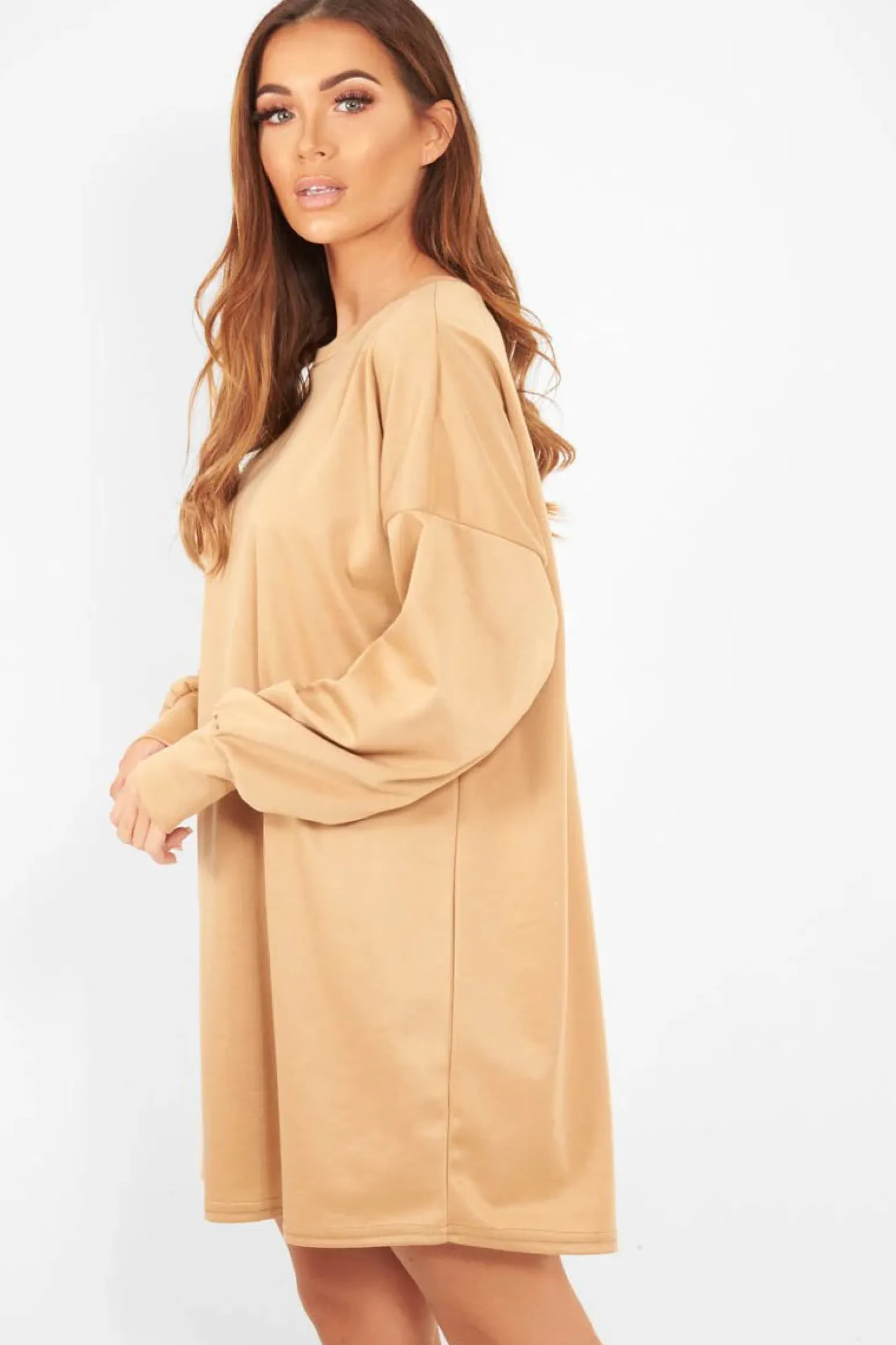 Rebellious Fashion Camel Oversized Jumper Dress - Oaklee