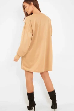 Rebellious Fashion Camel Oversized Jumper Dress - Oaklee