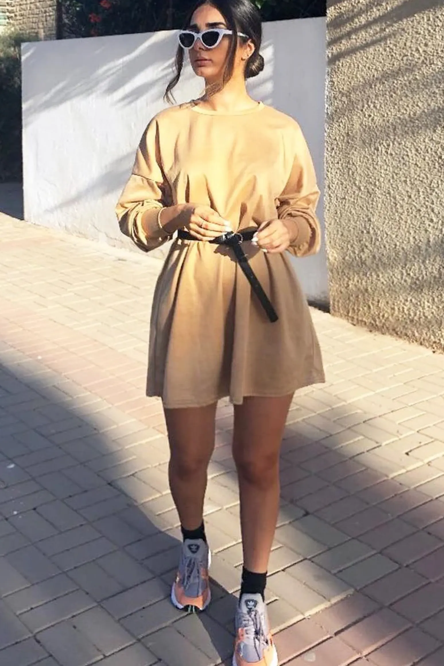 Rebellious Fashion Camel Oversized Jumper Dress - Oaklee