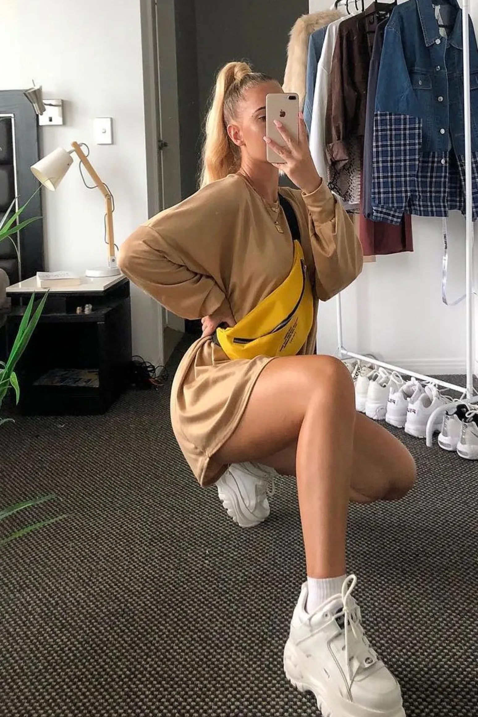Rebellious Fashion Camel Oversized Jumper Dress - Oaklee