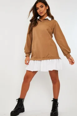 Rebellious Fashion Camel Oversized Jumper Shirt Dress - Islah