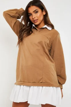 Rebellious Fashion Camel Oversized Jumper Shirt Dress - Islah