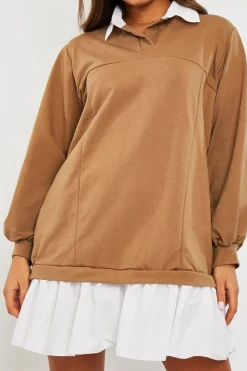 Rebellious Fashion Camel Oversized Jumper Shirt Dress - Islah