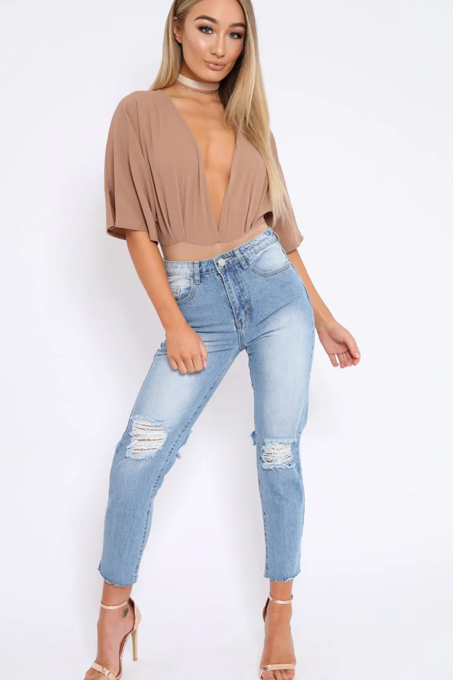 Rebellious Fashion Camel Plunge Bodysuit - Florence