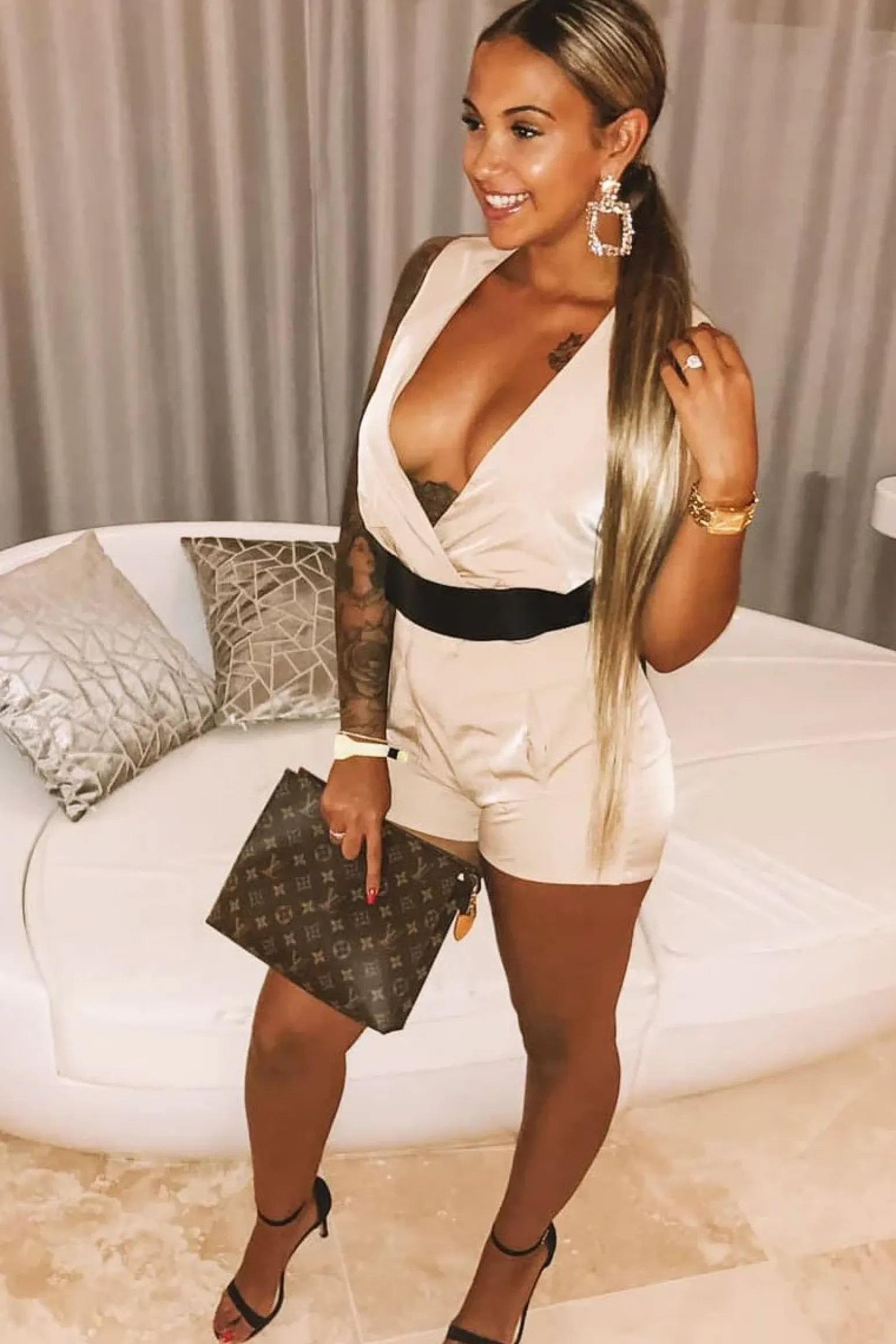 Rebellious Fashion Camel Plunge Woven Utility Pocket Playsuit - Megan