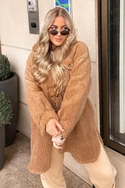 Rebellious Fashion Camel Pocket Front Teddy Shacket - Ozie