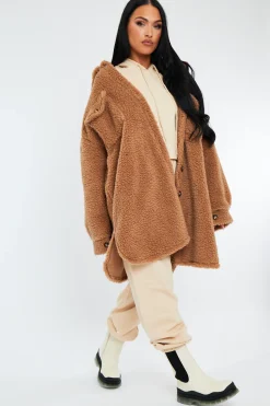 Rebellious Fashion Camel Pocket Front Teddy Shacket - Ozie