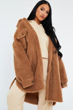 Rebellious Fashion Camel Pocket Front Teddy Shacket - Ozie