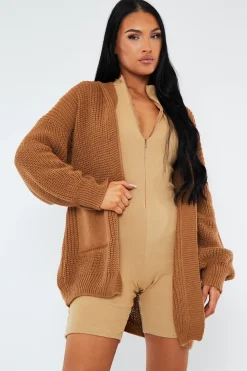 Rebellious Fashion Camel Relaxed Fit Front Pockets Cardigan - Joelle
