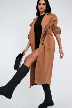 Rebellious Fashion Camel Relaxed Tie Waist Trench Coat - Mayva