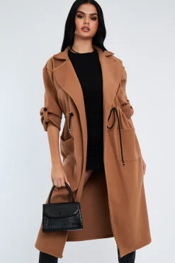 Rebellious Fashion Camel Relaxed Tie Waist Trench Coat - Mayva