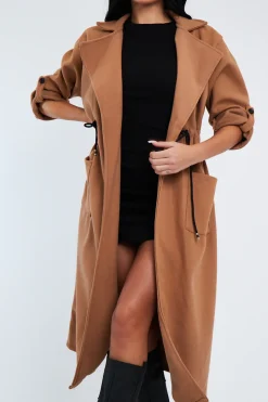 Rebellious Fashion Camel Relaxed Tie Waist Trench Coat - Mayva