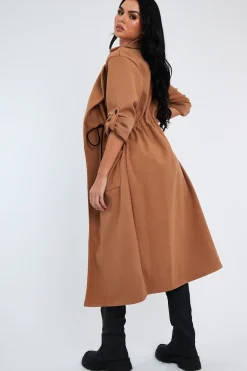Rebellious Fashion Camel Relaxed Tie Waist Trench Coat - Mayva
