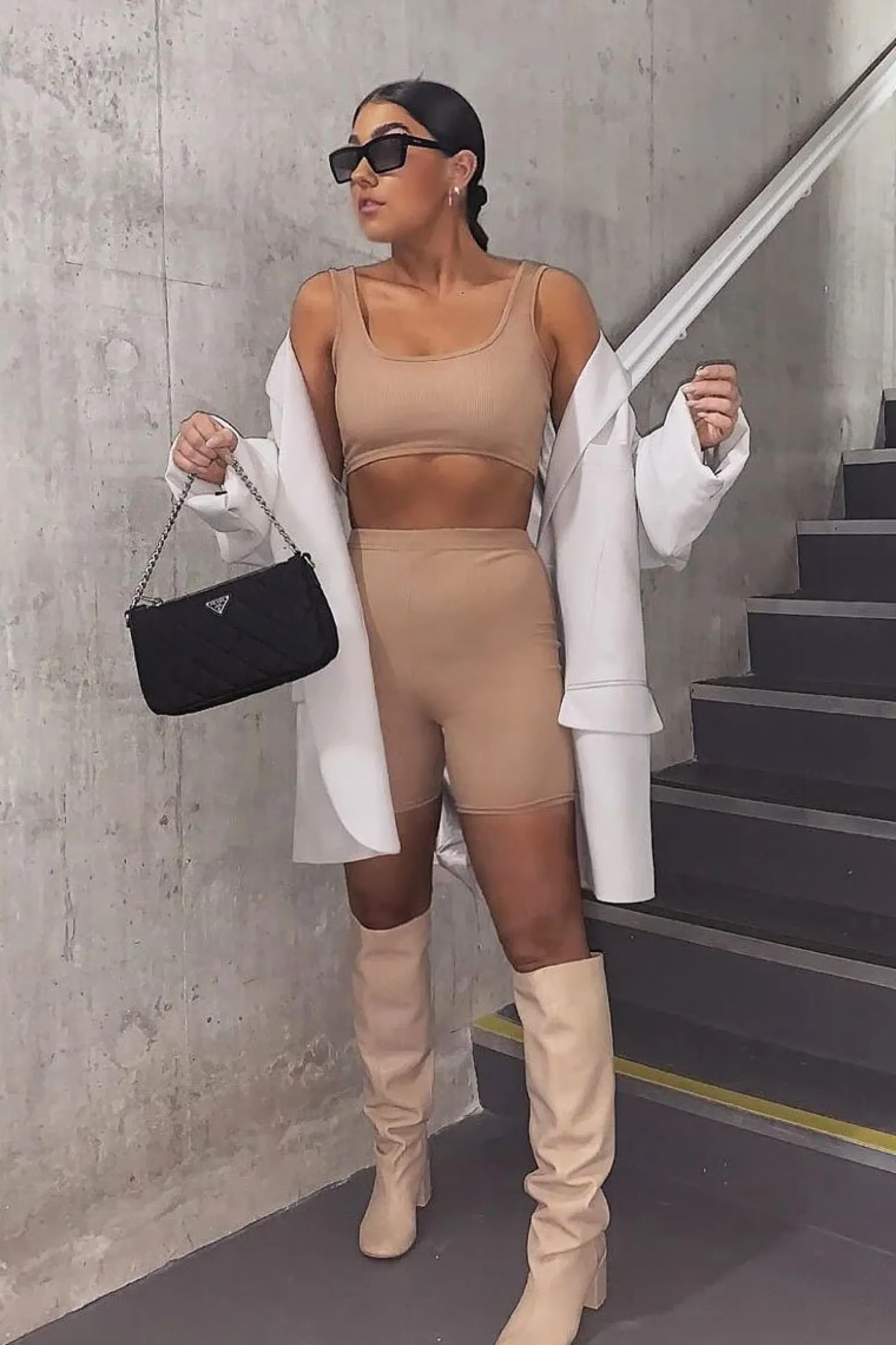 Rebellious Fashion Camel Ribbed Crop Top and Cycling Shorts Co-ord - Renny