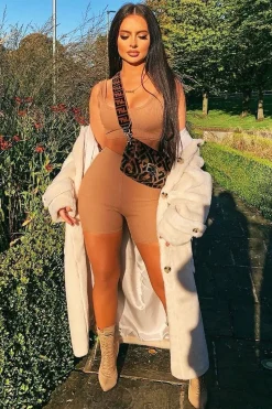 Rebellious Fashion Camel Ribbed Crop Top and Cycling Shorts Co-ord - Renny