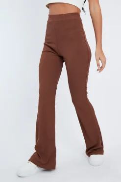 Rebellious Fashion Camel Ribbed Flare Trousers - Jori