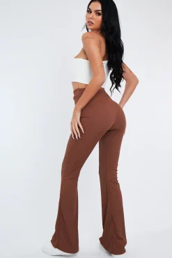 Rebellious Fashion Camel Ribbed Flare Trousers - Jori