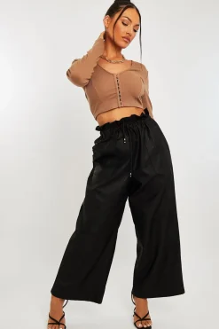 Rebellious Fashion Camel Ribbed Hook Fastening Crop Top - Piper