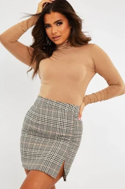 Rebellious Fashion Camel Roll Neck Long Sleeve Bodysuit - Liza