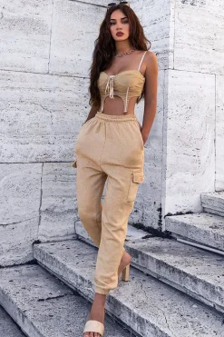 Rebellious Fashion Camel Side Cargo Pocket Joggers - Chantel
