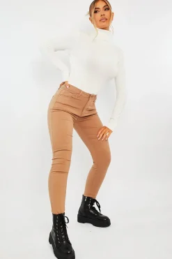 Rebellious Fashion Camel Skinny Stretch Denim Jeans - Maeva