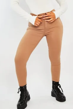 Rebellious Fashion Camel Skinny Stretch Denim Jeans - Maeva