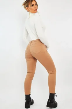 Rebellious Fashion Camel Skinny Stretch Denim Jeans - Maeva