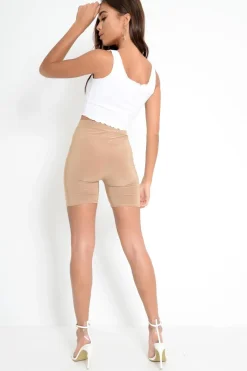 Rebellious Fashion Camel Slinky Bodycon Cycle Shorts - Elliana