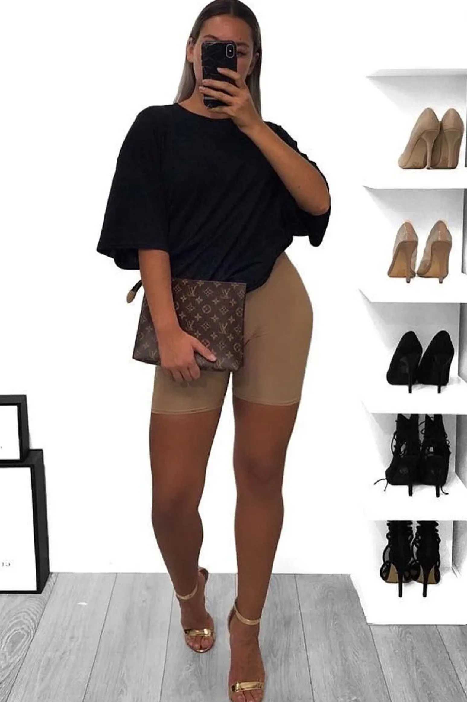 Rebellious Fashion Camel Slinky Bodycon Cycle Shorts - Elliana