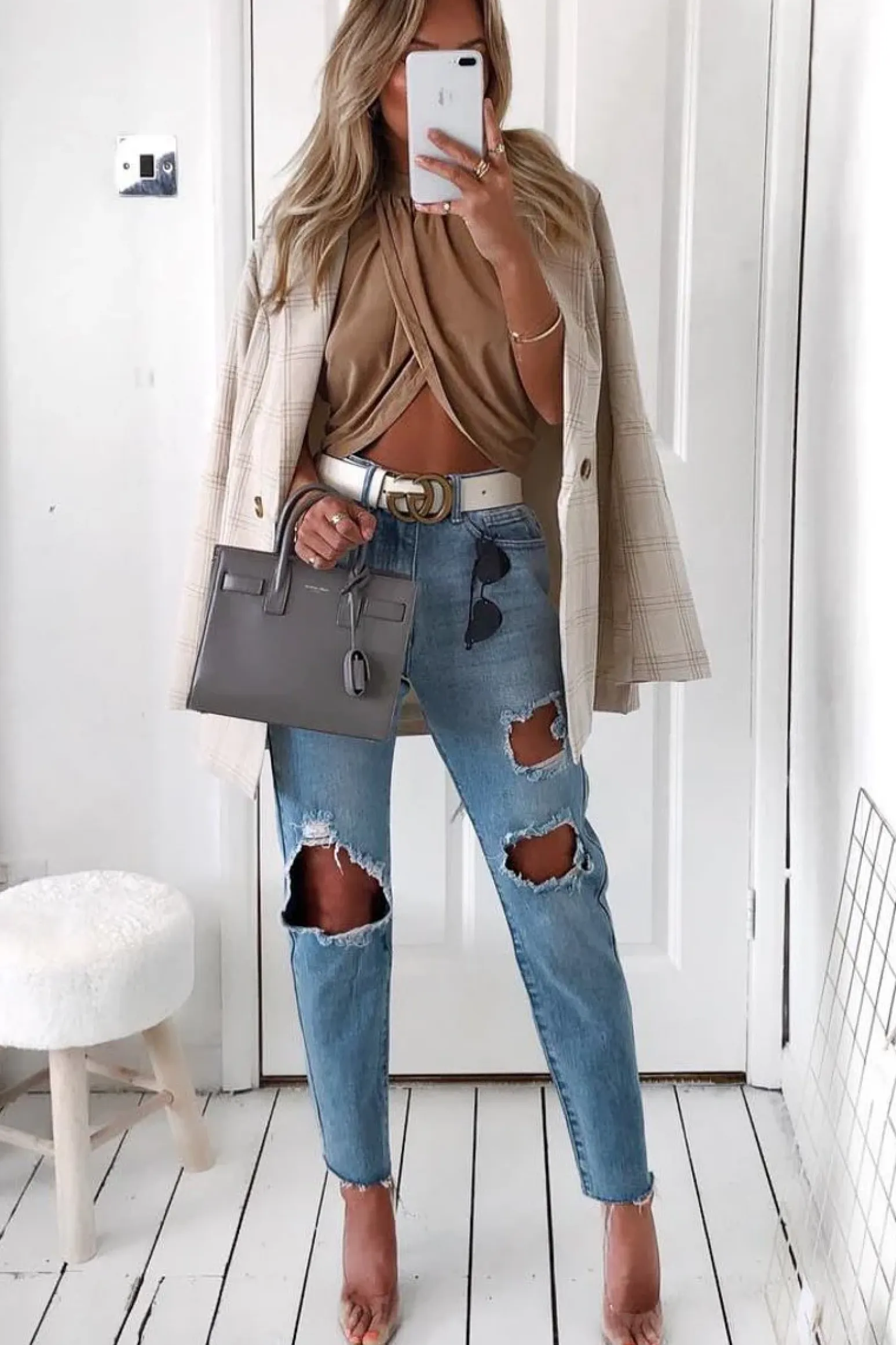 Rebellious Fashion Camel Slinky Halterneck Wrap Top - Giovanna